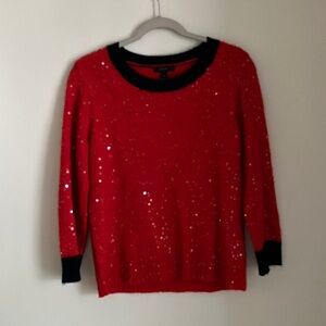 J. Crew Red Holiday Sequin Sweater Sz M